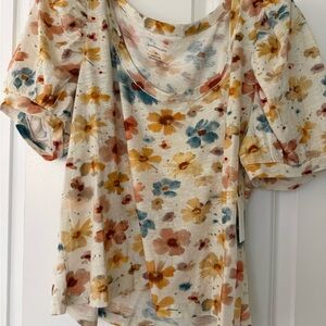 Anthropologie Multicolor Floral Puff Sleeve Shirt